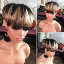Load image into Gallery viewer, WIGERA Highlight Synthetic Wigs Short Straight Pixie Cut Hair Bob Wig Honey Gold Mix Black Hair For Woman