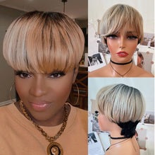 Load image into Gallery viewer, WIGERA Highlight Synthetic Wigs Short Straight Pixie Cut Hair Bob Wig Honey Gold Mix Black Hair For Woman