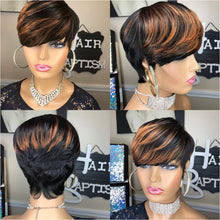Load image into Gallery viewer, WIGERA Highlight Synthetic Wigs Short Straight Pixie Cut Hair Bob Wig Honey Gold Mix Black Hair For Woman