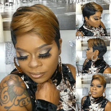 Load image into Gallery viewer, WIGERA Highlight Synthetic Wigs Short Straight Pixie Cut Hair Bob Wig Honey Gold Mix Black Hair For Woman