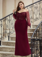 Charger l'image dans la galerie, Robes élégantes Robe de soirée grande taille en dentelle à paillettes scintillantes et manches en maille sirène 2023 Ever Pretty Magnifiquerobe de bal grande taille pour femmes