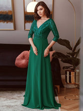 Charger l'image dans la galerie, Robes élégantes Robes de soirée élégantes longue col en V manches trois quarts robe a-ligne 2023 jamais jolie de paillettes en mousseline de soie simple robe de bal pour femmes