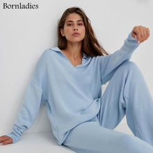 Load image into Gallery viewer, Bornladies Winter Thick Women Knitted Suits Cashmere Soft 2 Pieces Sets Female Polo Neck Sweater & Wide Leg Pants Knitted Outfit
