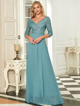 Charger l'image dans la galerie, Robes élégantes Robes de soirée élégantes longue col en V manches trois quarts robe a-ligne 2023 jamais jolie de paillettes en mousseline de soie simple robe de bal pour femmes
