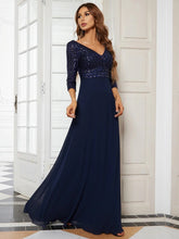 Charger l'image dans la galerie, Robes élégantes Robes de soirée élégantes longue col en V manches trois quarts robe a-ligne 2023 jamais jolie de paillettes en mousseline de soie simple robe de bal pour femmes