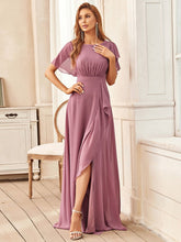 Charger l'image dans la galerie, Robes élégantes Robes de soirée Col bateau Manches courtes droites à volants et silhouette crayon 2023 Ever Pretty of Chiffon Orchid Dress