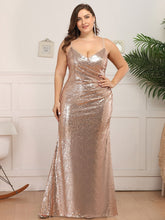 Charger l'image dans la galerie, Robes élégantes Plus la taille 7XL robes de soirée longue col en V sans manches robe à bretelles spaghetti 2023 Ever Pretty de paillettes Rose GoldProm femmes robe