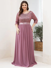 Charger l'image dans la galerie, Robes élégantes Robes élégantes pour femmes de grande taille longue robe trapèze à manches longues et col rond 2023 Ever Pretty of Sequin Elegant Bridesmaid Women Dress