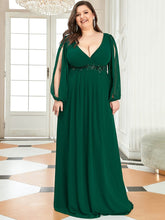 Charger l'image dans la galerie, Robes élégantes Plus la taille 9XL robes pour femmes longue une ligne col en V manches longues robe de longueur au sol 2023 Ever Pretty de robe de demoiselle d'honneur pour femmes