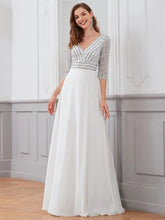 Charger l'image dans la galerie, Robes élégantes Robes de soirée élégantes longue col en V manches trois quarts robe a-ligne 2023 jamais jolie de paillettes en mousseline de soie simple robe de bal pour femmes