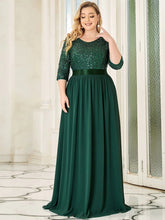 Charger l'image dans la galerie, Robes élégantes Robes élégantes pour femmes de grande taille longue robe trapèze à manches longues et col rond 2023 Ever Pretty of Sequin Elegant Bridesmaid Women Dress