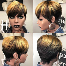Load image into Gallery viewer, WIGERA  Highlight Synthetic Wigs Short Straight  Pixie Cut Hair Bob Wig Honey Gold Mix Black  Hair For Woman
