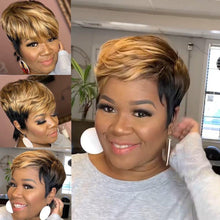 Load image into Gallery viewer, WIGERA  Highlight Synthetic Wigs Short Straight  Pixie Cut Hair Bob Wig Honey Gold Mix Black  Hair For Woman
