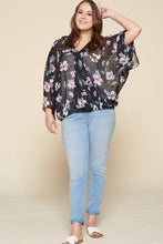 Load image into Gallery viewer, Plus Size Floral Chiffon Sheer Surplice Top
