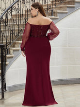 Charger l'image dans la galerie, Robes élégantes Robe de soirée grande taille en dentelle à paillettes scintillantes et manches en maille sirène 2023 Ever Pretty Magnifiquerobe de bal grande taille pour femmes
