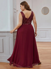 Load image into Gallery viewer, Elegant dresses Plus size Evening Dresses V-Neck Sleeveless A-LINE Sequin Floor-Length Gown 2023 ever pretty of Burgundy Elegant Prom Dress Wome
