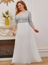 Charger l'image dans la galerie, Robes élégantes Robes de bal de grande taille longue sexy col en V A-ligne paillettes avec manches 3/4 2023 toujours jolie de robe de demoiselle d'honneur vert foncé femmes 
