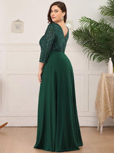 Charger l'image dans la galerie, Robes élégantes Robes de bal de grande taille longue sexy col en V A-ligne paillettes avec manches 3/4 2023 toujours jolie de robe de demoiselle d'honneur vert foncé femmes 
