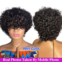 Load image into Gallery viewer, Pixie Cut Wig Human Hair Short Curly Human Hair Wigs For Women Human Hair Cheap Full Machine Wigs Short Curly Bob Wig With Bangs
