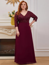 Charger l'image dans la galerie, Robes élégantes Robes de bal de grande taille longue sexy col en V A-ligne paillettes avec manches 3/4 2023 toujours jolie de robe de demoiselle d'honneur vert foncé femmes 
