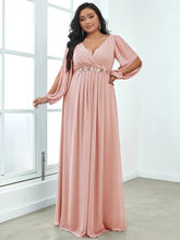 Charger l'image dans la galerie, Robes élégantes Plus la taille 9XL robes pour femmes longue une ligne col en V manches longues robe de longueur au sol 2023 Ever Pretty de robe de demoiselle d'honneur pour femmes 
