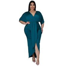 Charger l'image dans la galerie, Robes élégantes Grande taille femmes robes élégantes solide col en V robes à volants 2023 printemps fête Club tenue dame mode robes de soirée de bal 
