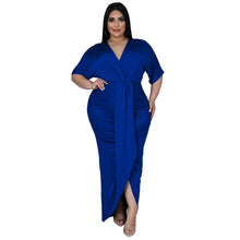 Charger l'image dans la galerie, Robes élégantes Grande taille femmes robes élégantes solide col en V robes à volants 2023 printemps fête Club tenue dame mode robes de soirée de bal 
