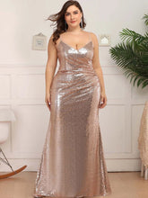 Charger l'image dans la galerie, Robes élégantes Plus la taille 7XL robes de soirée longue col en V sans manches robe à bretelles spaghetti 2023 Ever Pretty de paillettes Rose GoldProm femmes robe 
