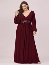Charger l'image dans la galerie, Robes élégantes Plus la taille 9XL robes pour femmes longue une ligne col en V manches longues robe de longueur au sol 2023 Ever Pretty de robe de demoiselle d'honneur pour femmes 
