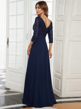 Charger l'image dans la galerie, Robes élégantes Robes de soirée élégantes longue col en V manches trois quarts robe a-ligne 2023 jamais jolie de paillettes en mousseline de soie simple robe de bal pour femmes 

