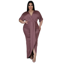 Charger l'image dans la galerie, Robes élégantes Grande taille femmes robes élégantes solide col en V robes à volants 2023 printemps fête Club tenue dame mode robes de soirée de bal 

