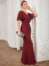 Charger l'image dans la galerie, Robes élégantes Robes de soirée élégantes demi-manches col en V sirène longueur au sol robe en dentelle 2023 Ever Pretty of Burgundy Vintage Prom Women Dresss 
