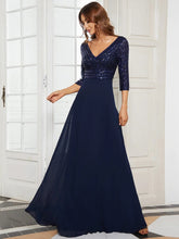Charger l'image dans la galerie, Robes élégantes Robes de soirée élégantes longue col en V manches trois quarts robe a-ligne 2023 jamais jolie de paillettes en mousseline de soie simple robe de bal pour femmes 
