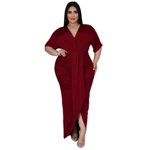 Charger l'image dans la galerie, Robes élégantes Grande taille femmes robes élégantes solide col en V robes à volants 2023 printemps fête Club tenue dame mode robes de soirée de bal 
