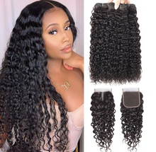 Load image into Gallery viewer, Hair Water Wave Bundles With Closure Curly Brazilian Human Hair Bundles With Closure Mink Brazilian Hair Weave Bundles
