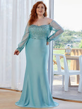 Charger l'image dans la galerie, Robes élégantes Robe de soirée grande taille en dentelle à paillettes scintillantes et manches en maille sirène 2023 Ever Pretty Magnifiquerobe de bal grande taille pour femmes
