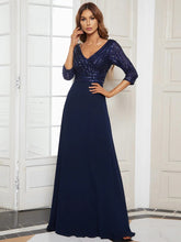 Charger l'image dans la galerie, Robes élégantes Robes de soirée élégantes longue col en V manches trois quarts robe a-ligne 2023 jamais jolie de paillettes en mousseline de soie simple robe de bal pour femmes 
