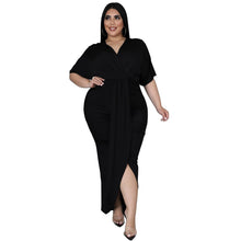 Charger l'image dans la galerie, Robes élégantes Grande taille femmes robes élégantes solide col en V robes à volants 2023 printemps fête Club tenue dame mode robes de soirée de bal 
