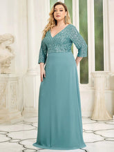 Charger l'image dans la galerie, Robes élégantes Robes de bal de grande taille longue sexy col en V A-ligne paillettes avec manches 3/4 2023 toujours jolie de robe de demoiselle d'honneur vert foncé femmes 
