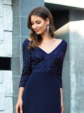 Charger l'image dans la galerie, Robes élégantes Robes de soirée élégantes longue col en V manches trois quarts robe a-ligne 2023 jamais jolie de paillettes en mousseline de soie simple robe de bal pour femmes 
